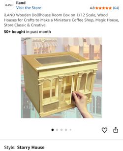 iLAND Wooden Dolllhouse Room Box on 1/12 Scale, Wood Houses for Crafts to Make a Miniature Coffee Shop, Magic House, Store Classic & Creative