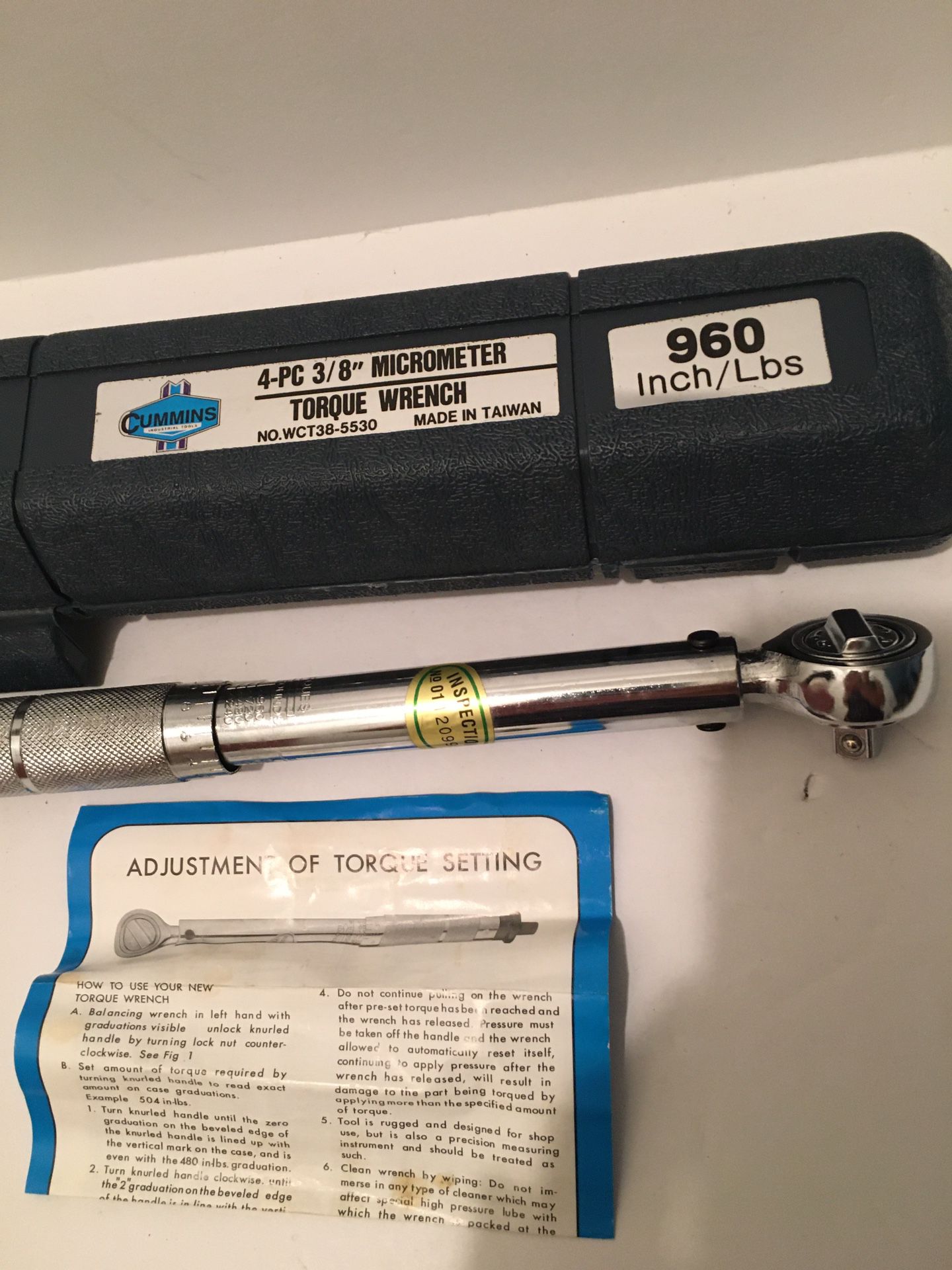 $20 Torque wrench 3/8 micrometer 960 inch pounds by Cummins instructions