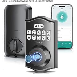 Fingerprint Door Lock, Keyless Entry Door Lock with App Control Electronic Keypad Deadbolt for Front Door with One Time Code, Anti-Peeking Password, A