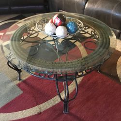 Beautiful Glass And Iron Round Coffee Table