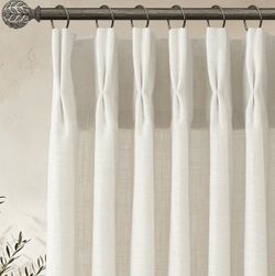 Pinch Pleat Linen Curtains 84 Inch, Textured Light Filtering Window Treatments with Hooks