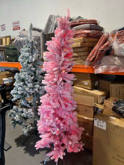 New - 6Ft Pink Flocked Artificial Christmas Tree with Lights