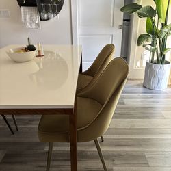 Yellow green performance velvet dinning chair with chrome legs