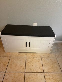 Shoe Storage Bench, 2 Doors & Thickened Padded Seat Cushion