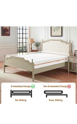 New Queen Size Elegant Upholstered Platform Bed Frame with Button Tufted Headboard, Vintage French Country Wood Bed, Cream Finish