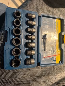 14Pc Bolt Extractor Kit Impact Grade Nut Remover Set Reinforced Steel Ring Anti-Crack Design, 3/8" Drive for Removing Frozen,Stripped & Rounded Bolts,