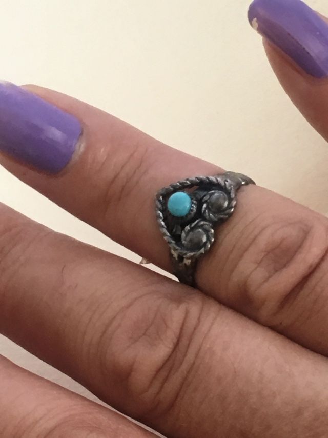 Delicate Sterling Silver Turquoise Ring Size 4 Weight 2 Grams