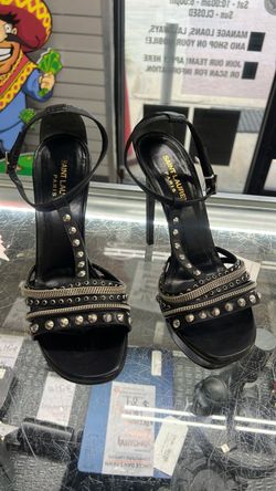 Saint Laurent Paris Black Studded Chain Heels