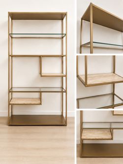 Assymetrical metal and glass etagere shelves
