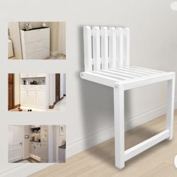 White Wall Mounted Folding Chair Shoe Changing Stool Entrance Chair Foyer Save-space