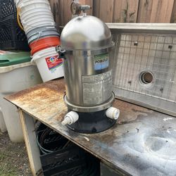 Swimming pool filter container system has filter in it, but needs to be cleaned