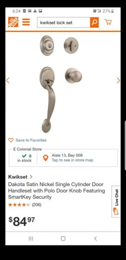 Kwikset Dakota Satin Nickel Single Cylinder Door Handleset with Polo Door Knob Featuring SmartKey Security