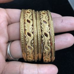 22k Gold Plated Bangels Indian Bollywood Pakistani Jewelry Size2.4 And 2.6Available 