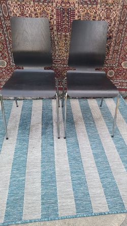 Set of 2 Dark Wood Chairs with Chrome Legs