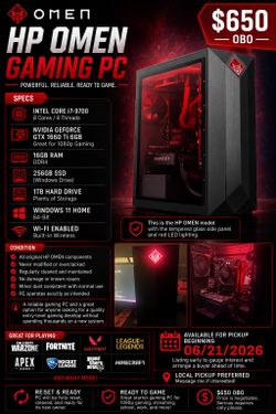 HP OMEN Gaming Desktop Windows 11 GTX 1660 Ti