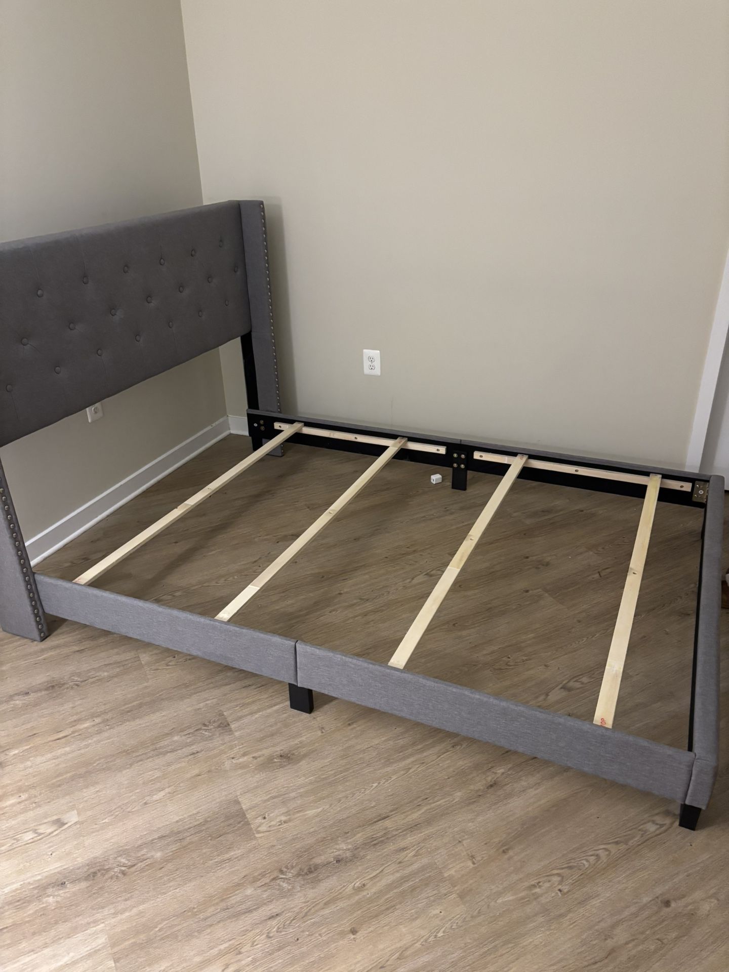 Grey Bed Frame with Box Spring - Ready for New Home