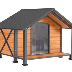 Dog House Outdoor & Indoor Unique All-Around Iron Frame Dog Kennel for Winter with Raised Feet for Small & Medium & Large Dogs,Weatherproof Roof(36.4”