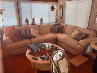 Beige Fabric L-Shaped Sectional Sofa and couch