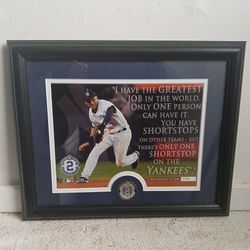 New York Yankees Derek Jeter Licensed Silver Plated Medallion And Collage Photograph (Framed)