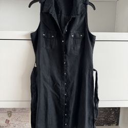 Guess Black Linen Button-Up Dress - Size M