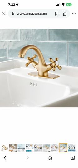 gotonovo Bathroom Sink Faucet Single Hole Double Cross Handle Knobs Lavatory Vessel Sink Mixer Tap Bathroom Black  And  gold  Bronze, A31