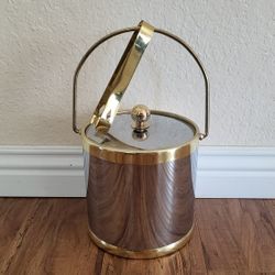 Silver With Gold Trim Double Walled 3-Quart Insulated Ice Bucket With Ice Tongs. Price Firm!