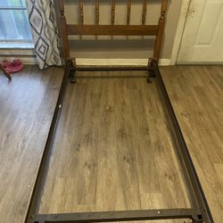 Twin Bed Frame with Vintage Wood Headboard