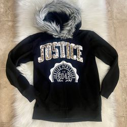 Justice Girls Tween Faux Fur Black Zip Hoodie 14/16