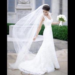 Bride Wedding Veil Long Cathedral Veil Drop Veil Soft Tulle Bridal Veils (White)