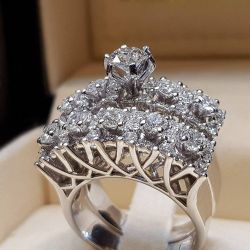 Luxury 14K White Gold Filled 6.25 Carat Diamonique Inlaid Two Layers Wedding Ring