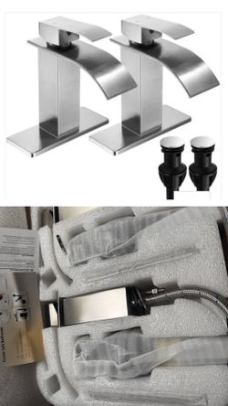 Set of 2 brushed nickel waterfall faucet , new