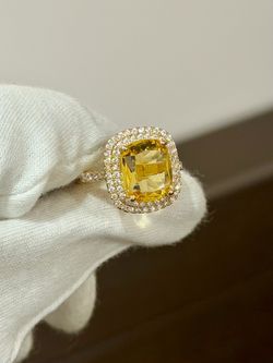 New Gold Tone Yellow Cushion Cut CZ Halo Cocktail Ring 8