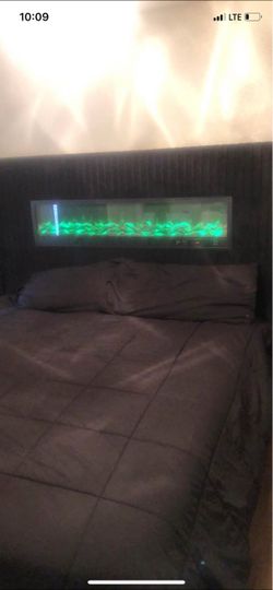 Bed Frame with Built-In Electric Fireplace Headboard