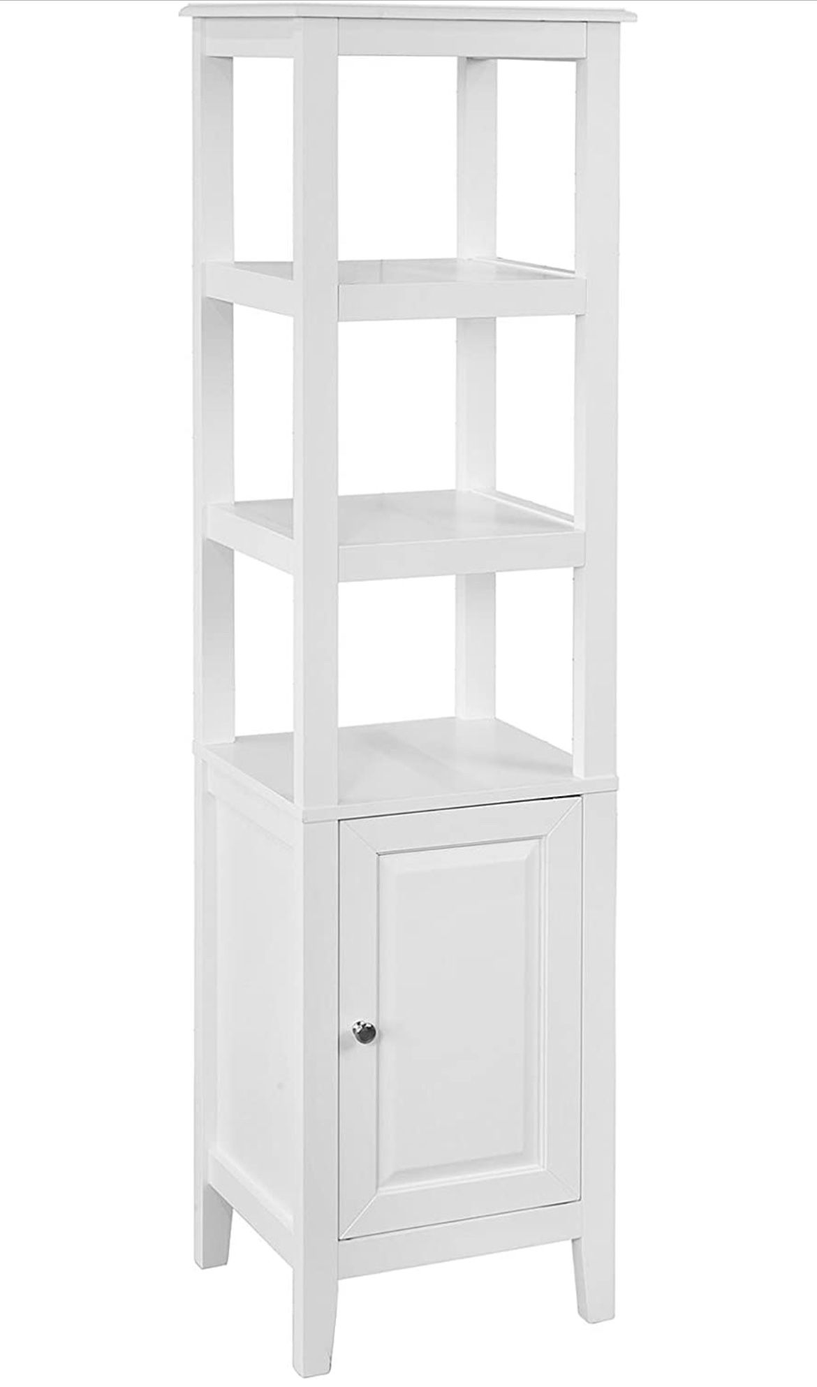 Haotian White Floor Standing Tall Bathroom Storage Cabinet with 3 Shelves and 1Door,Linen Tower Bath Cabinet, Cabinet with Shelf (FRG205-W)