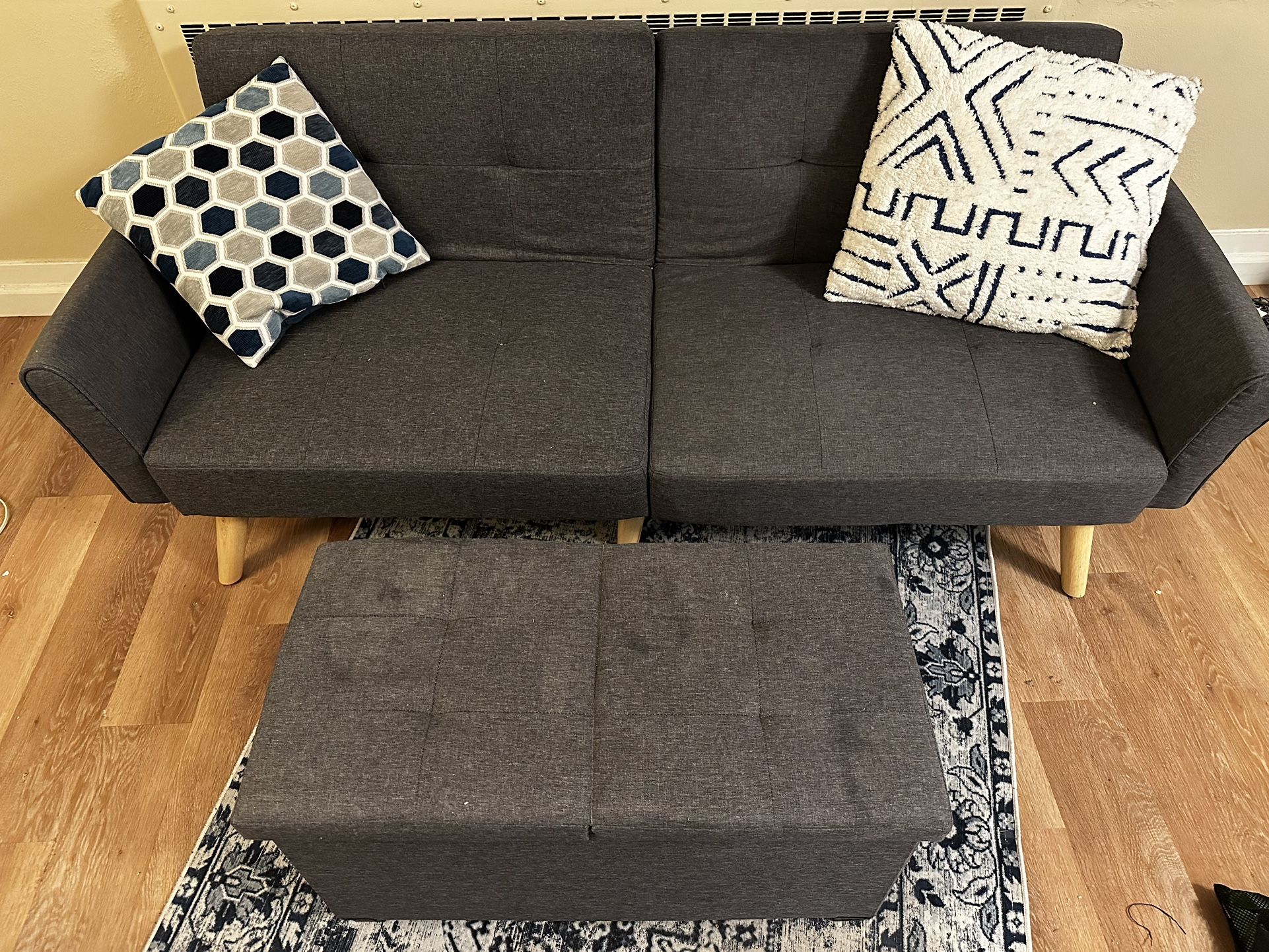 Lightweight Couch Bed And Ottoman Storage Plus Two Throw Pillows