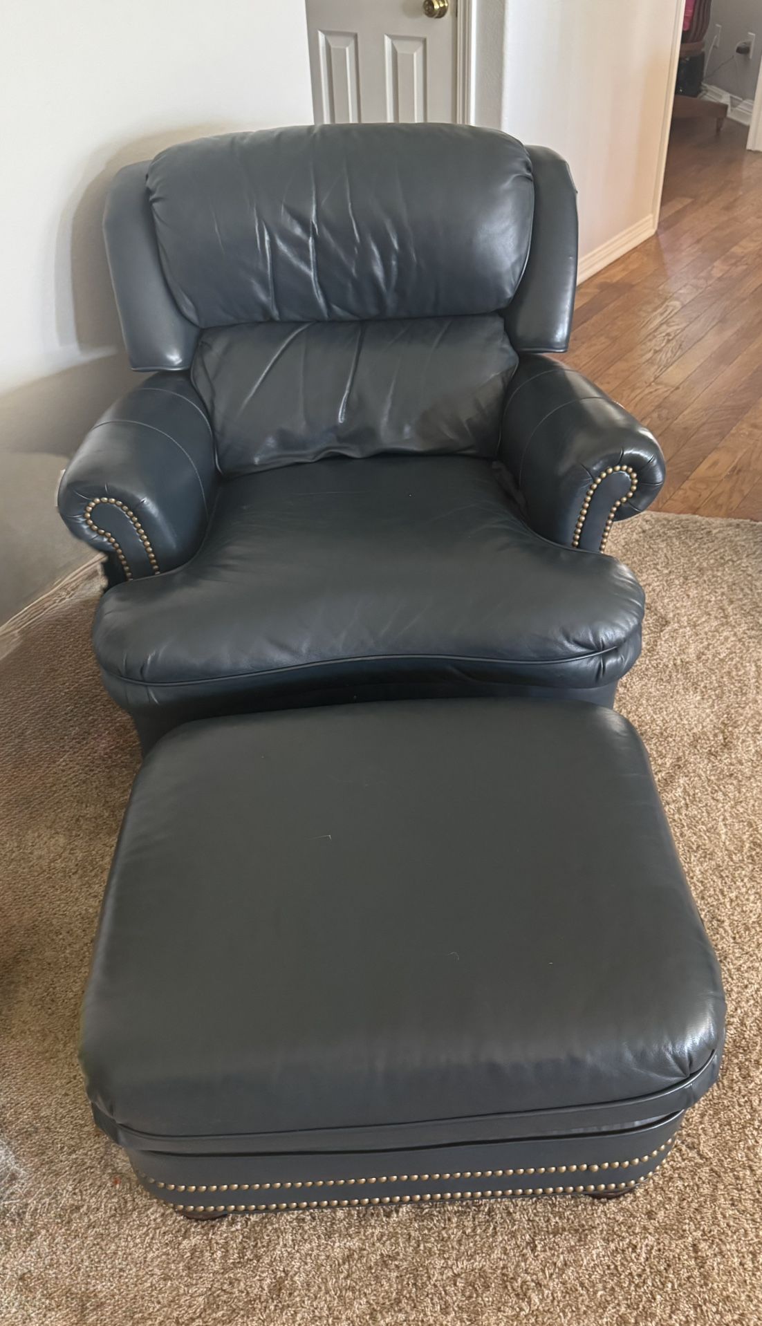 Gorgeous Hancock and Moore Dark blue Leather Sofa And Chair