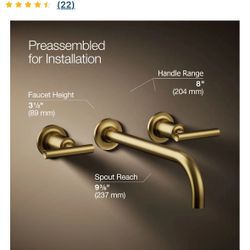 Kohler Purist Wall Mount Bathroom Faucet K-T14414-4 2BGD