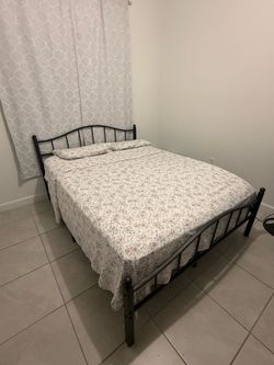 Queen size metal bed frame and mattress