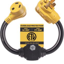 50 Amp to 30 Amp RV Adapter Plug for Camper with Circuit Breaker