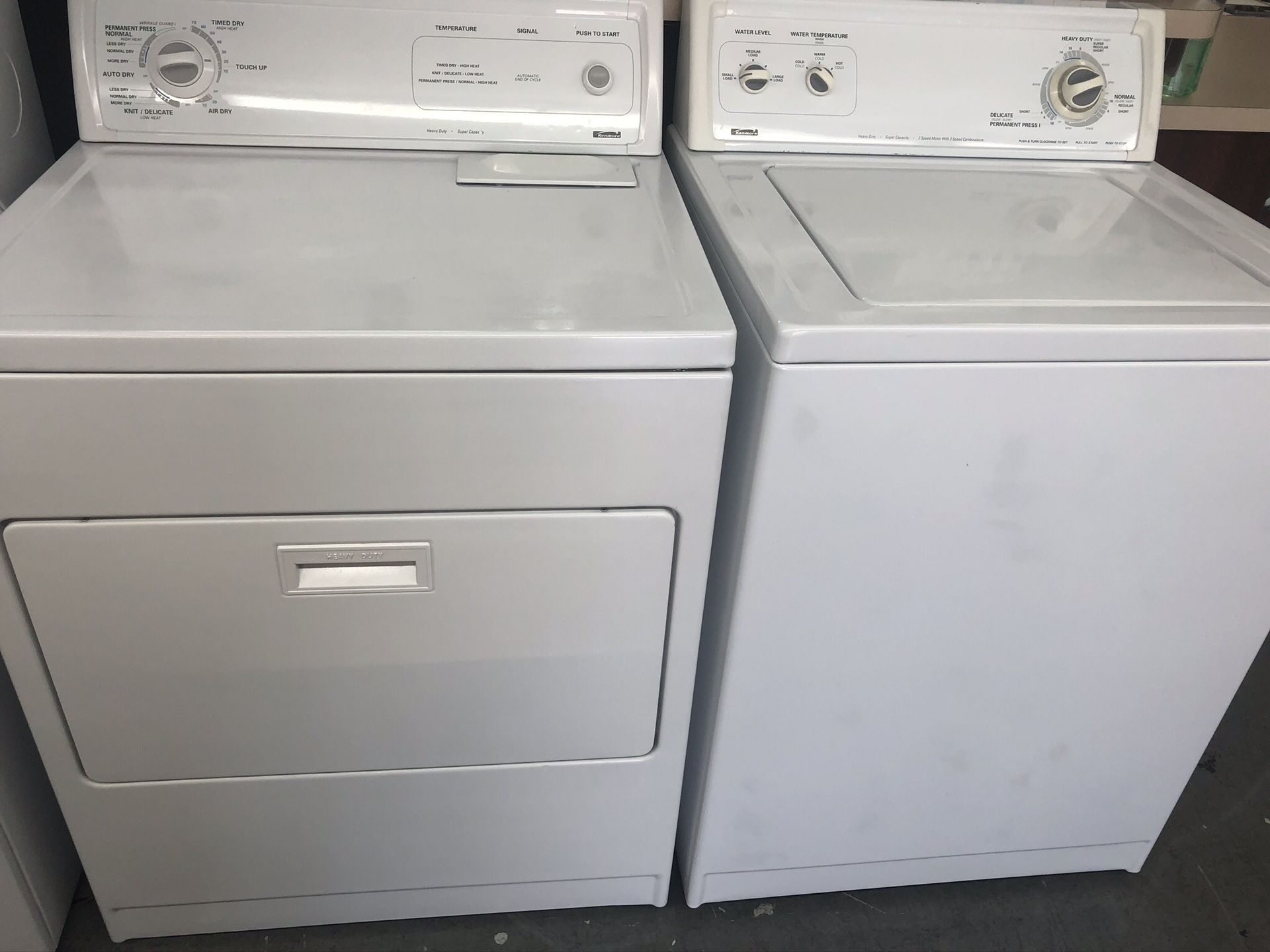 Used kenmore washer and dryer set. 1 year warranty