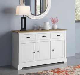 White Kitchen Island with Solid Wood Top | Storage Cabinet | Coffee Bar