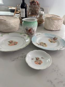 Vintage Porcelain Plates and Vase Set