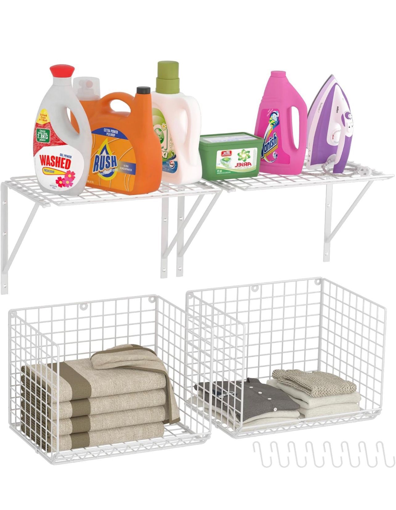 Wall Mounted Laundry Rack, Shelf Over Washer and Dryer