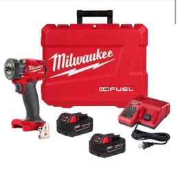 New M18 FUEL 18V Lithium-Ion Brushless Cordless 3/8 in. Compact Impact Wrench with Friction Ring Kit, Resistant Batteries
