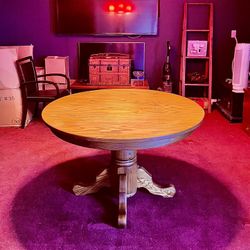 Large Antique Solid Oak Round Dining Table with Claw Feet - 47"