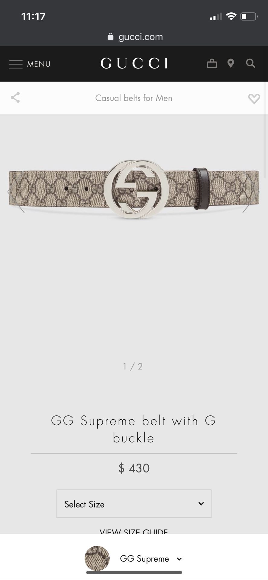 Authentic Gucci belt size 28- 36 men’s