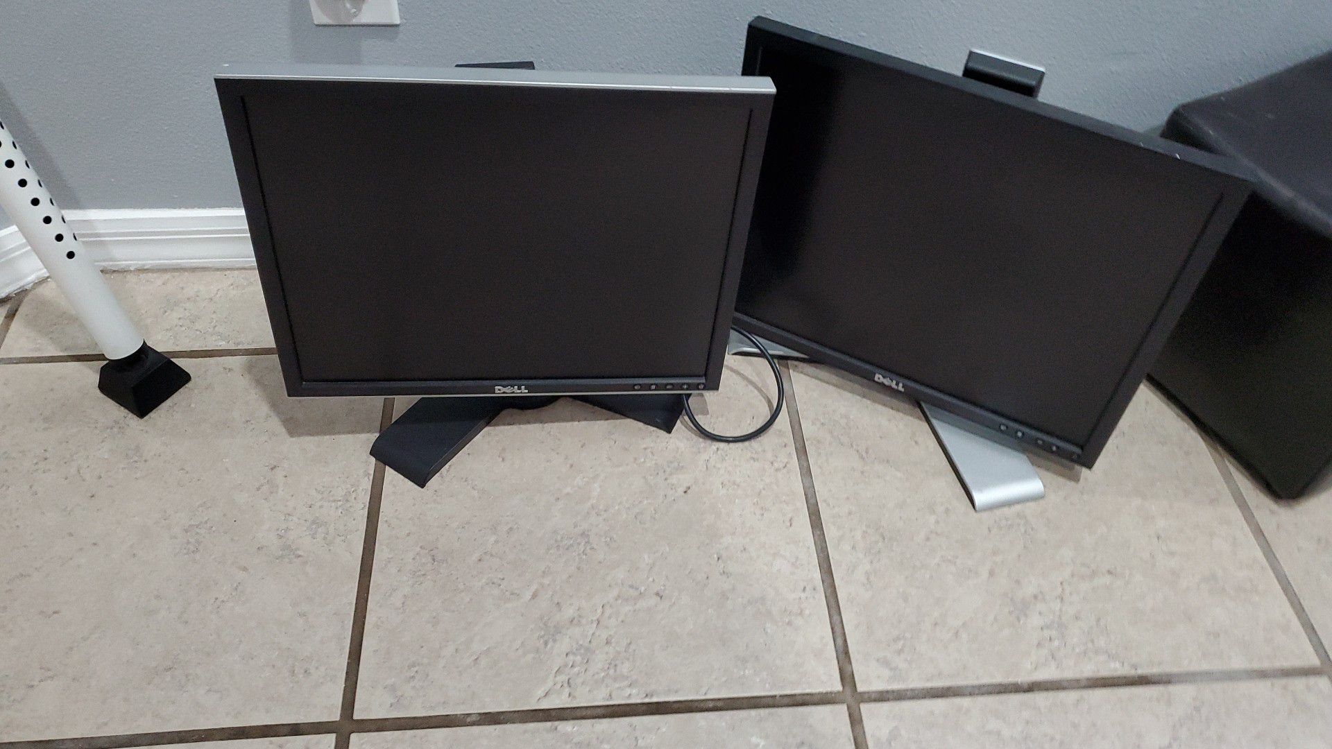 Two Dell Flat Screen Desktop Computer Monitors