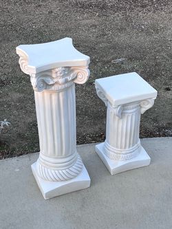 Vintage White Greek Column Pedestals (Set of 2) - Architectural Plant Stands