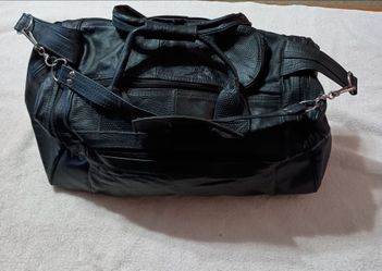 Black Leather Duffle Travel Bag