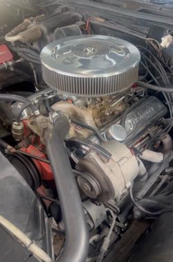 327 small block from a 69 Chevelle camel hump heads with a cam.